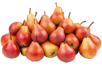 A pile of ripe red and yellow pears isolated on transparent background. Delicious pears isolated on white background.