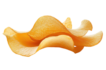 Crispy potato chip snack food isolated on transparent background. Delicious potato chips isolated on white background.