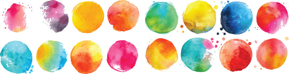 Set of watercolor circles brash multicolored. watercolor on white background.  Colorful watercolor brush strokes vector. set of paint splatter illustration.
