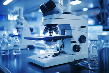 Close-up of modern laboratory microscope in scientific lab