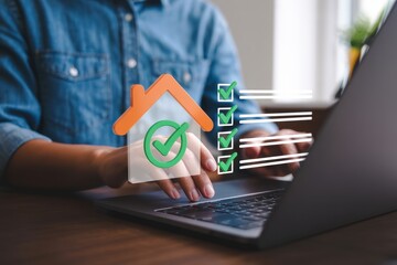 Confidently manage property tasks with digital checklists and home icons on laptop screen