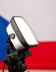 LED light fixture against a flag