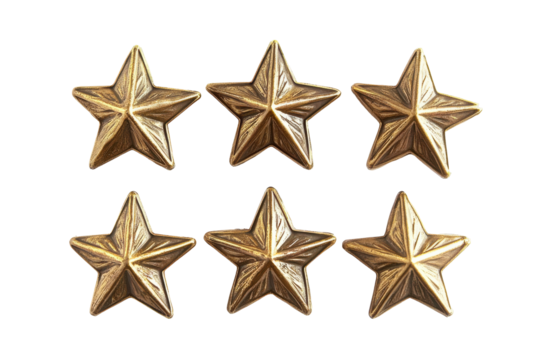 Gold military stars rank insignia isolated on transparent background. Golden stars for product rating reviews for websites and mobile applications isolated on white background.