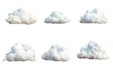 Collection of fluffy white clouds isolated on transparent background. Fluffy white clouds isolated on white background.