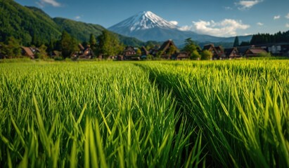 Fototapeta premium good quality and organic japanese rice field at Fuji mountain area, Japan. 