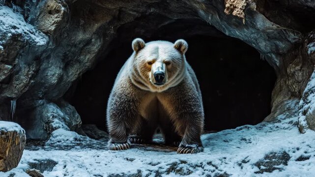 Close-up of a bear in its den, looking out.