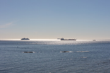 Strait of Gibraltar view from Spain with ships in the sea, September 2025