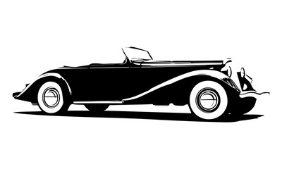 Obraz premium Vintage Car Illustrations. Classic Automobile Sketches, Retro Vehicle Drawings, Antique Car Art, Black and White Old Car Vector