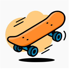Hand-drawn skateboard icon with bold lines and vibrant colors, perfect for street style and youth culture.