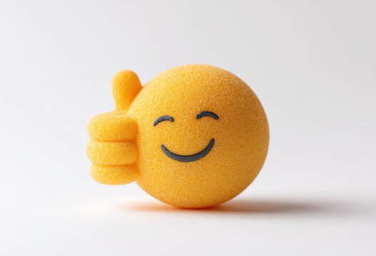 Smiling, orange emoji with thumbs up