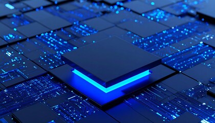 Abstract circuit board with glowing central square