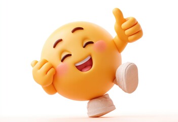Happy emoji character gives thumbs up