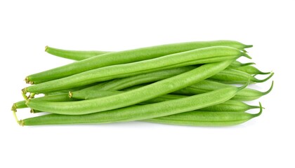 Fresh green beans on a white background