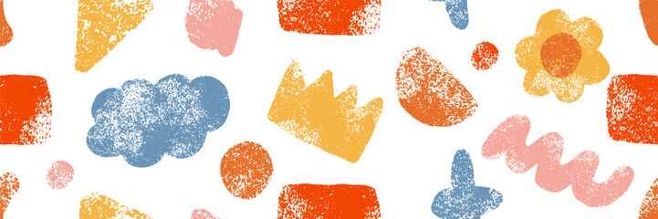 Kid squiggle pattern with crayon and chalk texture for a hand drawn icon or pencil color design. This childrens illustration features playful scribbles and cloud shapes, perfect for creating colorful 