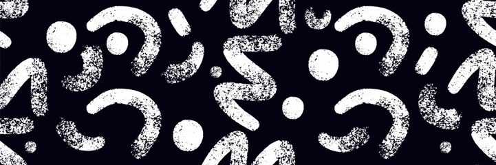 Grunge squiggle seamless pattern with abstract brush strokes. Bold doodle lines on black background for modern graphic design and decoration