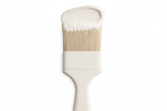 White paintbrush dripping white paint, digital rendering against transparent backdrop