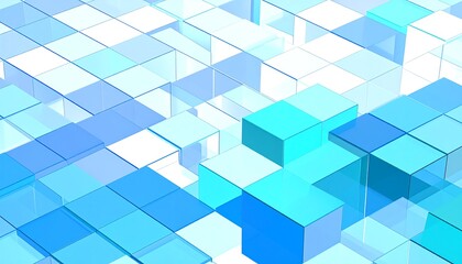 Abstract geometric pattern of translucent, light-blue and white cubes