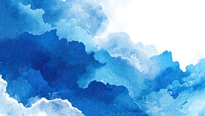 Obraz premium Abstract watercolor painting. Soft, blended shades of blue and white create a cloud-like effect, with variations in intensity and texture