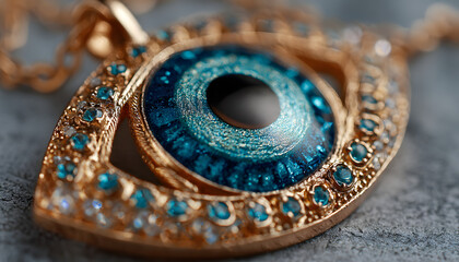 Naklejka premium create a captivating photo featuring an intricately esigned evil eye or nazar mulet in a close up shot