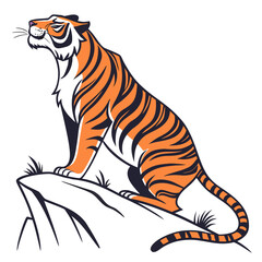 Illustration of a tiger sitting on a rock