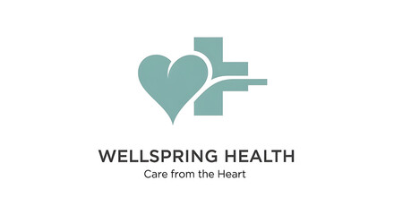 Modern healthcare logo with heart and cross symbol representing compassion and wellness