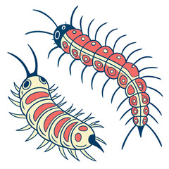 Two centipede, vector illustration, cartoon style