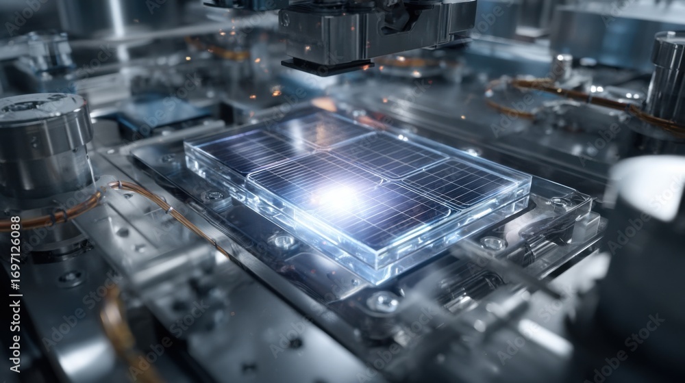 Aufkleber an intricate view of solar cells being laminated highlighting the glossy finish and the seamless int