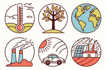 Hand drawn vector illustration of climate change icons