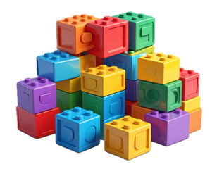 Obraz premium colorful plastic toy blocks 3d render illustration isolated on transparent background