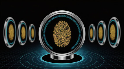 Futuristic fingerprint scanner with multiple circles, symbolizing advanced security and biometric authentication in a digital world