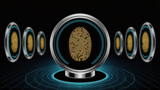 Futuristic fingerprint scanner with multiple circles, symbolizing advanced security and biometric authentication in a digital world
