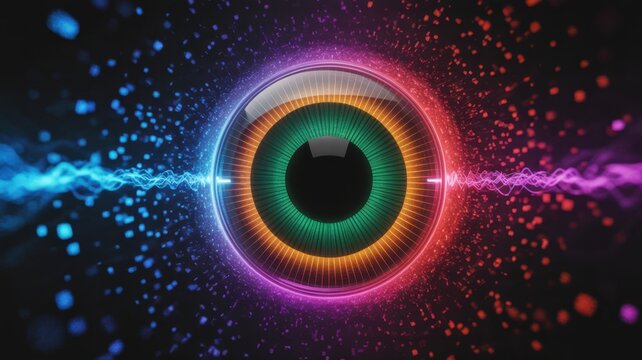 Abstract eye with colorful light effects, representing artificial intelligence, future technology, and digital transformation in a futuristic style