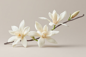create photorealistic ultraminimalistic image suitable for modern website homepage featuring fragrant vanilla on