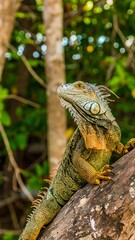 Close-up of iguana on a tree branch