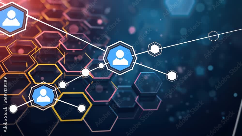 Poster digital network and connectivity: a striking digital illustration depicts interconnected hexagonal s