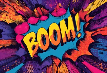 Colorful comic book explosion with "BOOM!" word
