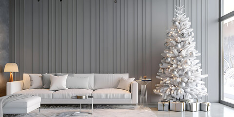 Modern Minimalist Christmas Living Room Interior