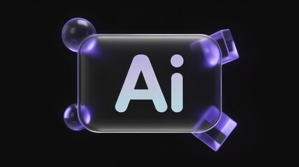 A luminous 3d rendering of the adobe illustrator logo set against a dark backdrop, accented with clear spheres and cubes, creating a contemporary visual