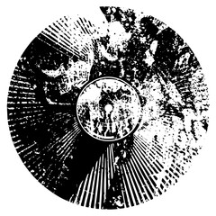 Vector Abstract circular features a central sphere and radiating lines.