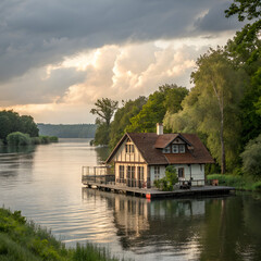 Fototapeta premium houses on the river