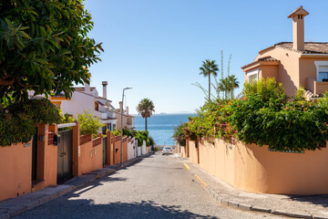 Residential houses on rocky coast with sea view near Tarifa. Gibraltar, spain. september 2025. © Ulysses