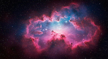 Deep space cosmic landscape with stars and clouds