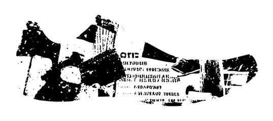 Vector Abstract cityscape features geometric buildings and textured typography.