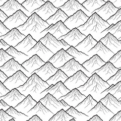 Seamless pattern of stylized mountains on white background isolated background