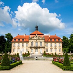 Obraz premium Grand European palace with manicured gardens