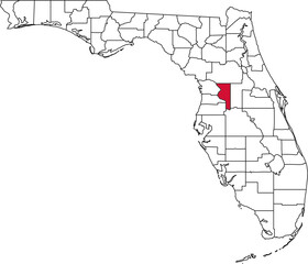 A vector map of Florida highlighting Sumter County. Ideal for geographical studies, regional reports, and data visualization projects.

