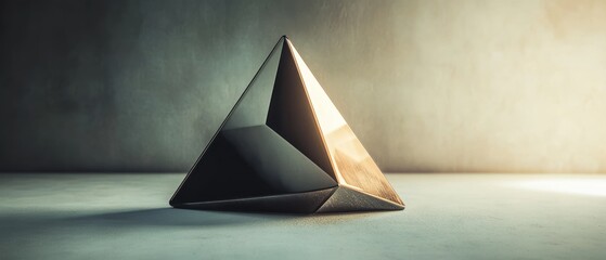 Reflective metallic pyramid geometric shape minimalist design abstract art