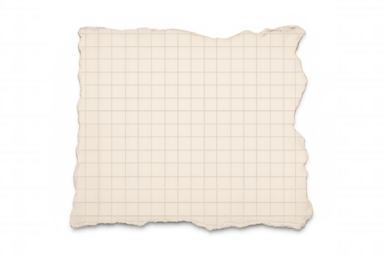 Vintage paper sheet with torn edges, resting on transparent surface, conveying aged, weathered aesthetic