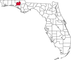 A vector map of Florida highlighting Washington County. Ideal for geographical studies, regional reports, and data visualization projects.

