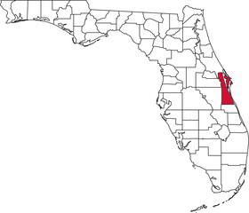 A vector map of Florida highlighting Brevard County. Ideal for geographical studies, regional reports, and data visualization projects.

